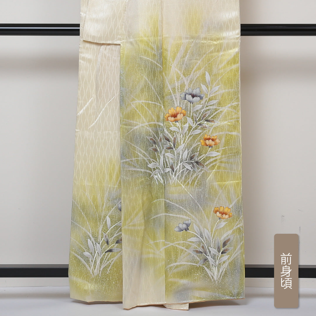訪問着 袷 身丈160cm 裄65.5cm 正絹 クリーム系 Bランク 立湧 1212002964415