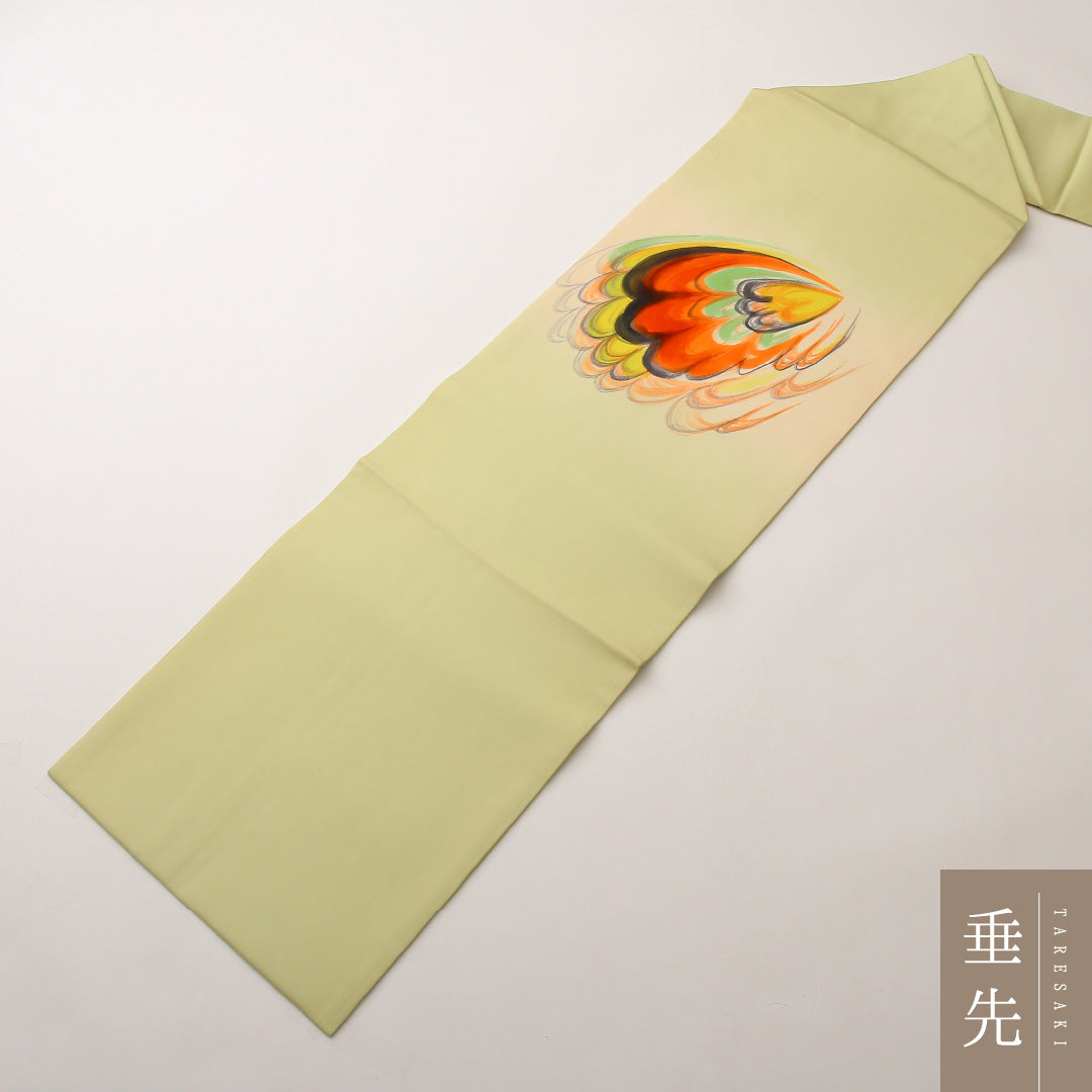 九寸名古屋帯 Sランク 帯丈373cm 正絹 ポイント柄 名古屋仕立て 染め インフォーマル 塩瀬 創作柄 緑系 RP 1245-02261
