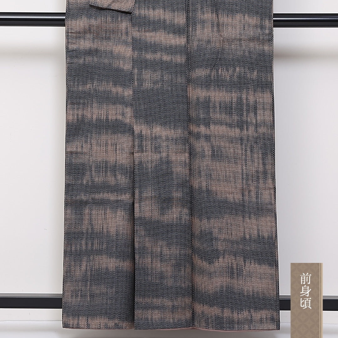 紬 袷 身丈159cm 裄丈66cm 正絹 Sランク カジュアル 広衿 Mサイズ 蚊絣 茶系 RP 1223-03857