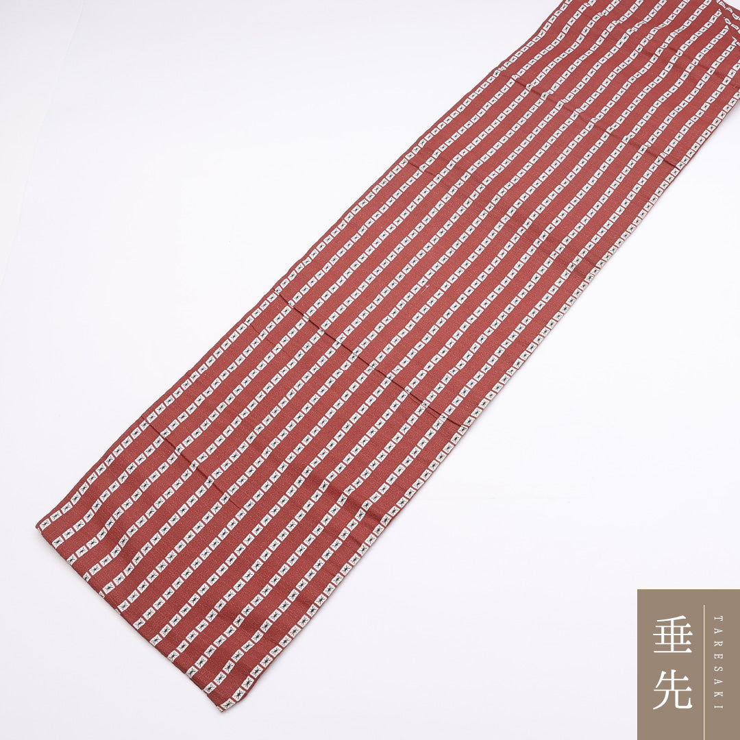 名古屋帯 帯丈360cm 全通 名古屋仕立て Aランク カジュアル 縞 ポリエステル 赤系 1224-01330