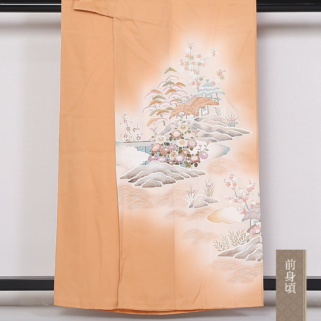 訪問着 袷 身丈159cm 裄65.5cm 正絹 茶屋辻 梅鉢 笠松 Sランク 1212-00779