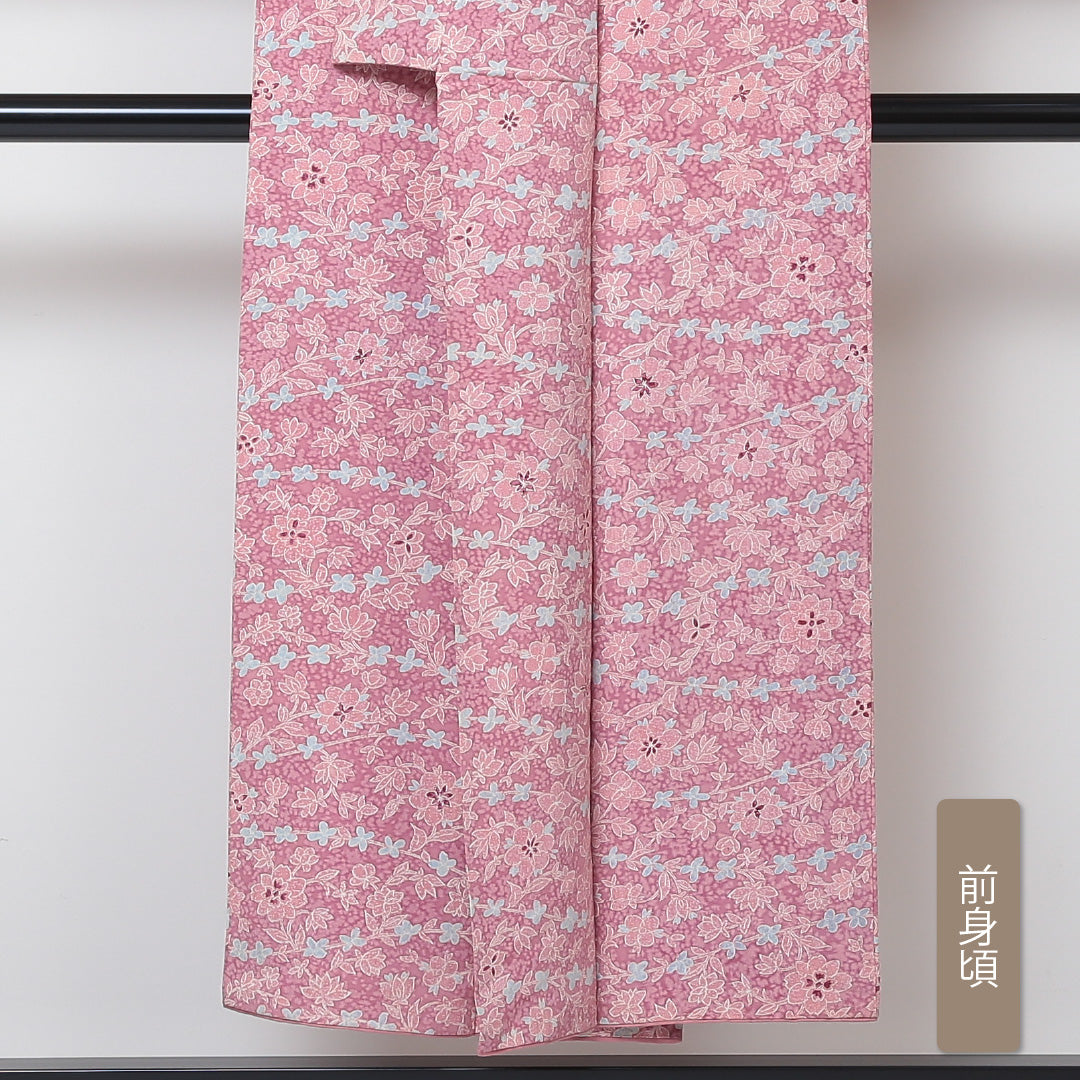 小紋 袷 身丈148cm 裄丈62cm 正絹 Aランク インフォーマル 広衿 XSサイズ 花柄 ピンク系 HP 1221-01506