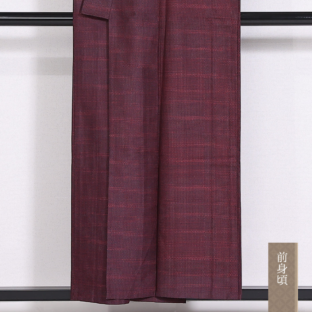 紬 単衣 身丈153cm 裄丈62cm 正絹 Sランク カジュアル 広衿 Sサイズ 居敷当て 肩当て よろけ縞 紫系 RP 1223-03946