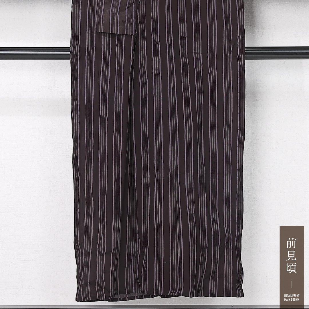 アンティーク 夏物 紬 お召 身丈147cm 裄丈62.5cm Aランク XS 正絹 紗 バチ衿 縞 紫系 1216-12466