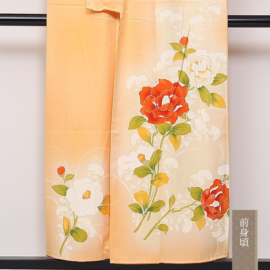 金駒刺繍 付下げ 袷 身丈151cm 裄63.5cm 正絹 牡丹 ぼかし Bランク 1212-00704