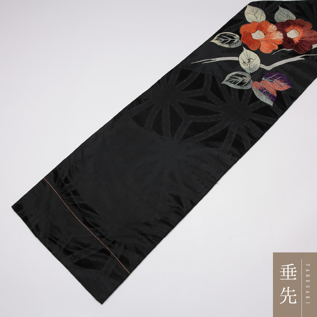 アンティーク 九寸名古屋帯 Aランク 帯丈327cm 正絹 六通 名古屋仕立て 織り 芙蓉 黒系 RP 1245-01610
