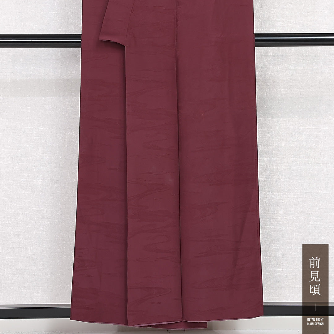 色無地 袷 身丈155cm 裄丈64cm 正絹 Bランク 一つ紋 (五三桐) セミフォーマル バチ衿 Mサイズ 流水 紫系 RP 1219-13156