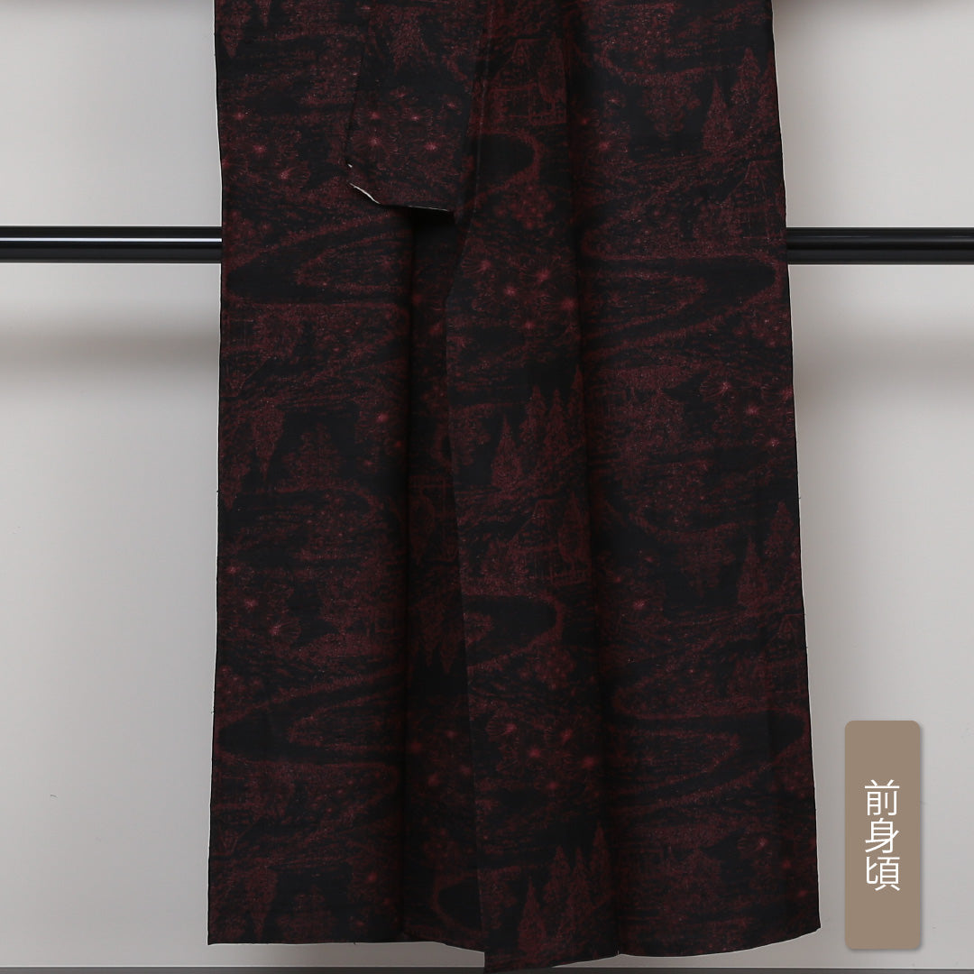 夏物 小紋 紗 身丈148cm 裄丈64cm 正絹 Sランク インフォーマル 広衿 XSサイズ 茶屋辻 黒系 RP 1221-01380