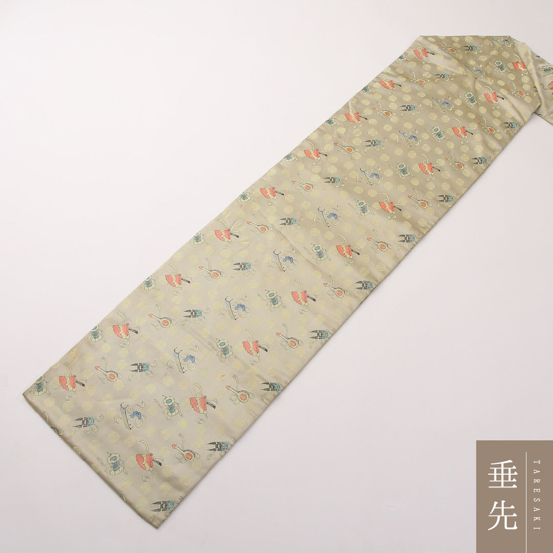 アンティーク 九寸名古屋帯 Aランク 帯丈345cm 正絹 全通 名古屋仕立て 帯芯なし 織り 楽器 クリーム系 RP 1245-02290