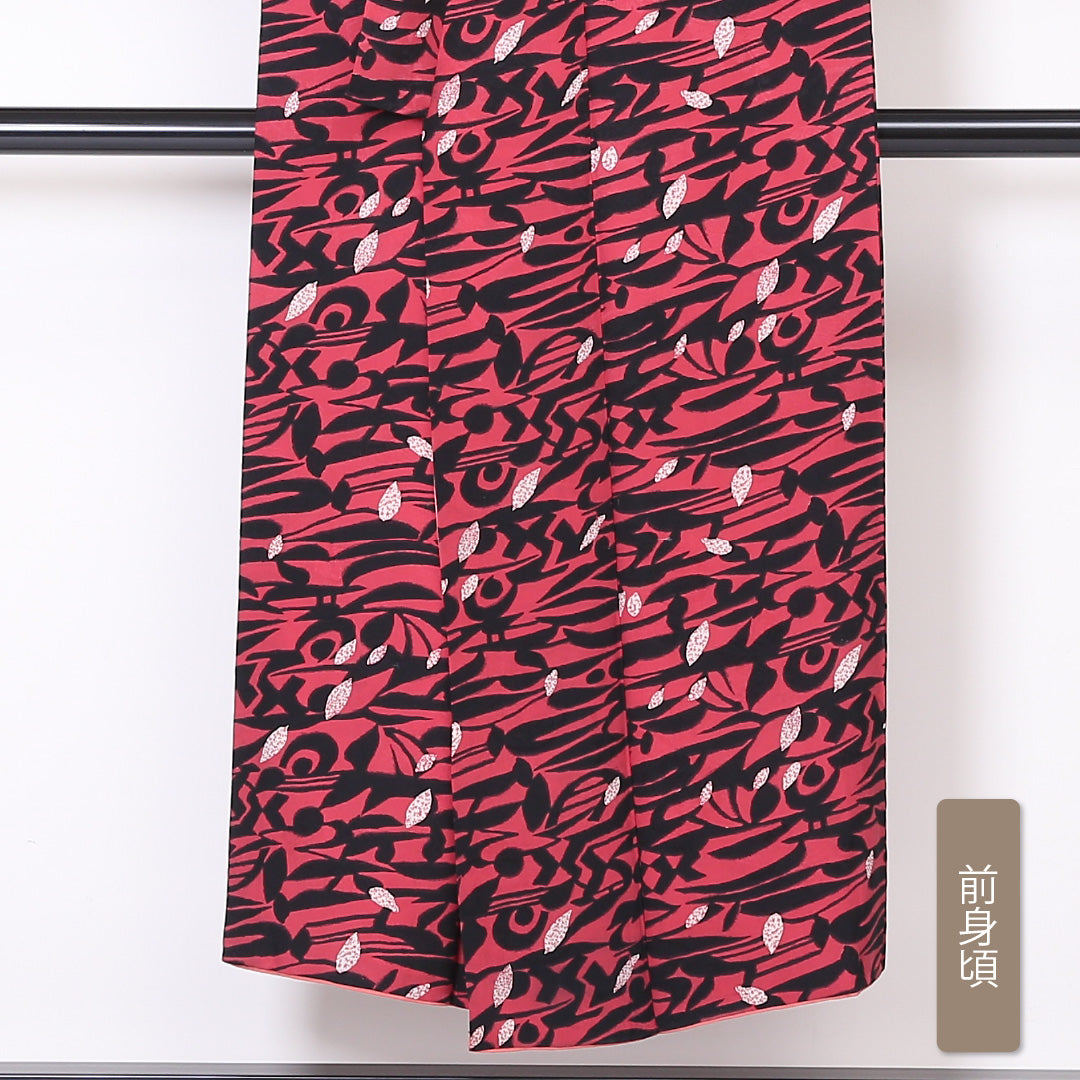 アンティーク 小紋 袷 身丈144cm 裄64cm 赤系 モダン 正絹 Aランク 1215-01927-3112