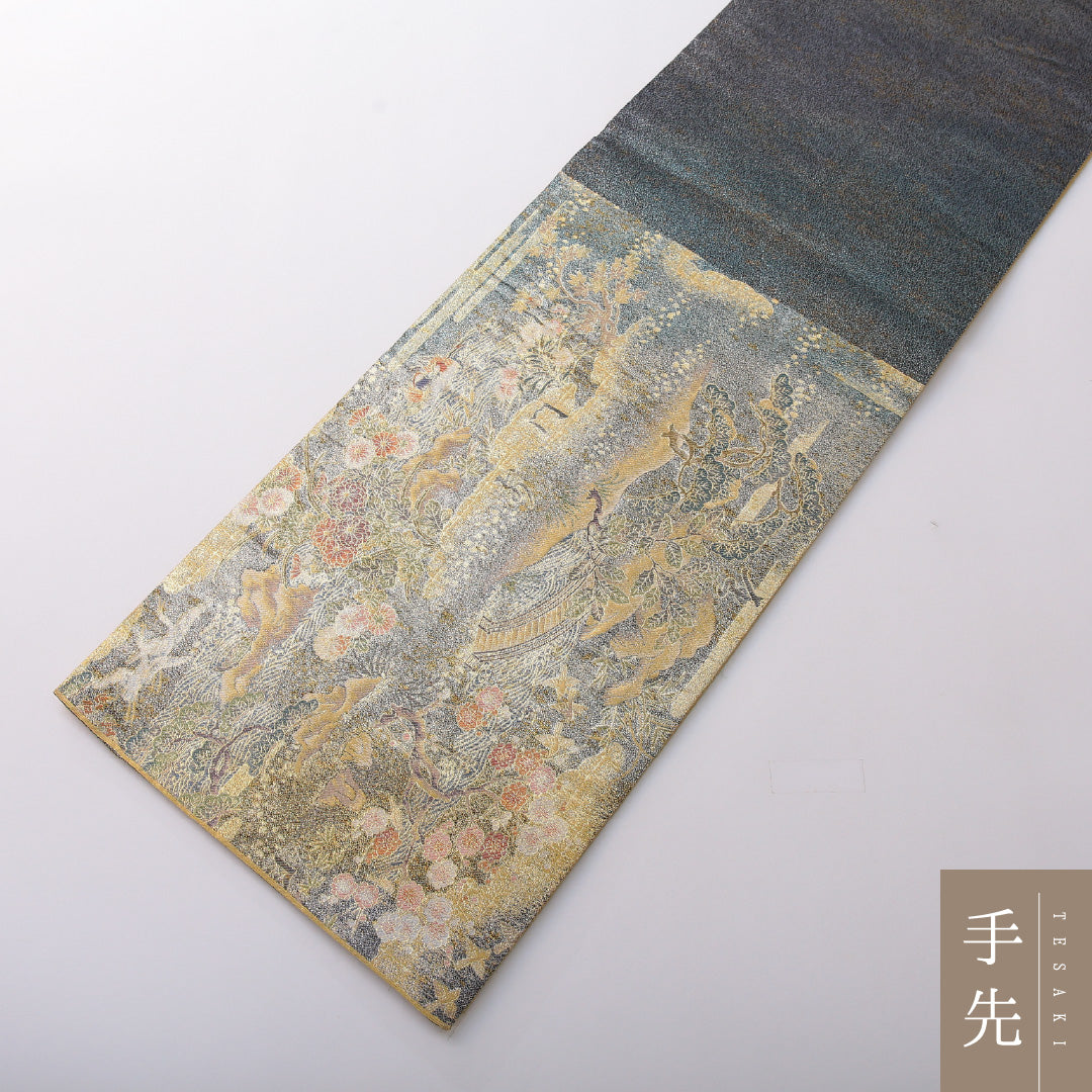 袋帯 帯丈436cm フォーマル 六通 Sランク 正絹 古典柄 吉祥文様 金系 1223-02038