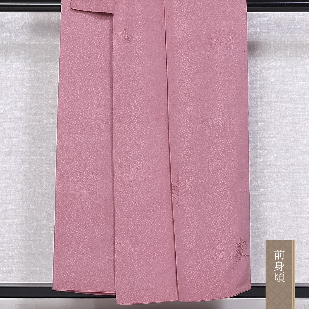 色無地 袷 身丈152cm 裄丈65cm 正絹 Aランク インフォーマル 広衿 Sサイズ 織り出し 菊 ピンク系 HP 1219-10559