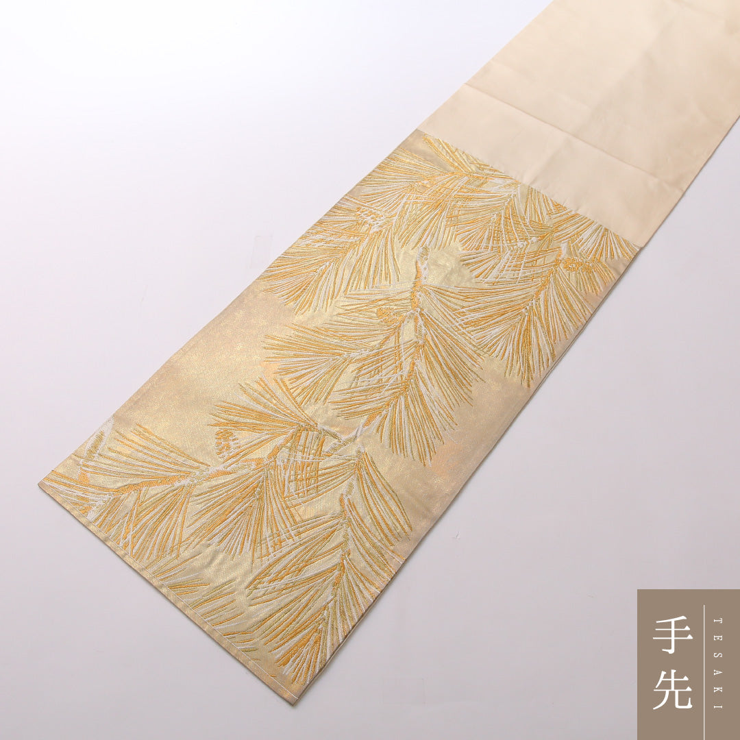 袋帯 帯丈440cm 正絹 六通 フォーマル 松 古典柄 金系 黄系 1243-01653