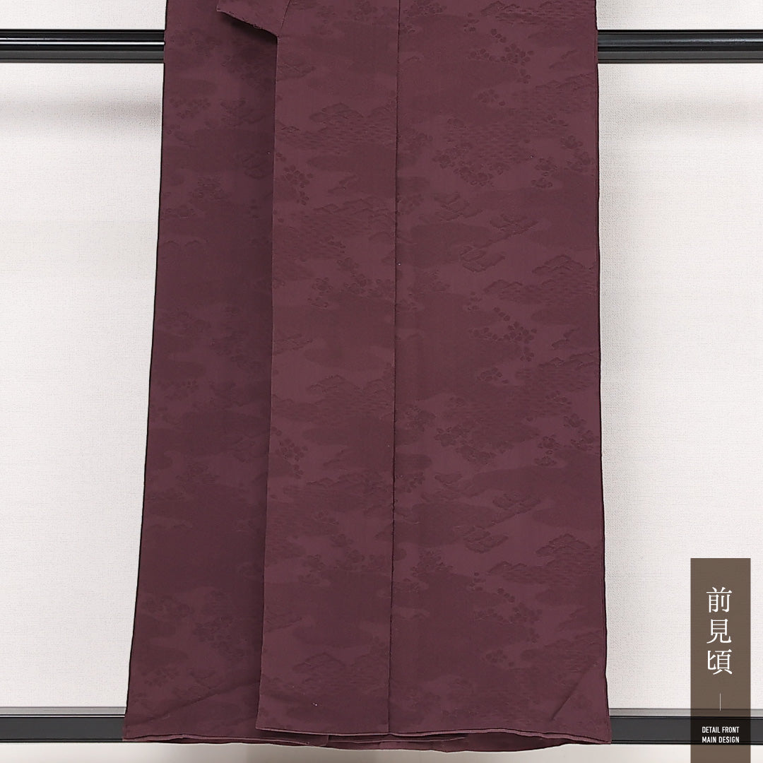 アンティーク 色無地 袷 身丈153cm 裄丈59cm 正絹 Aランク 一つ紋 (蔦) バチ衿 Sサイズ エ霞 紫系 HP 1219-13376
