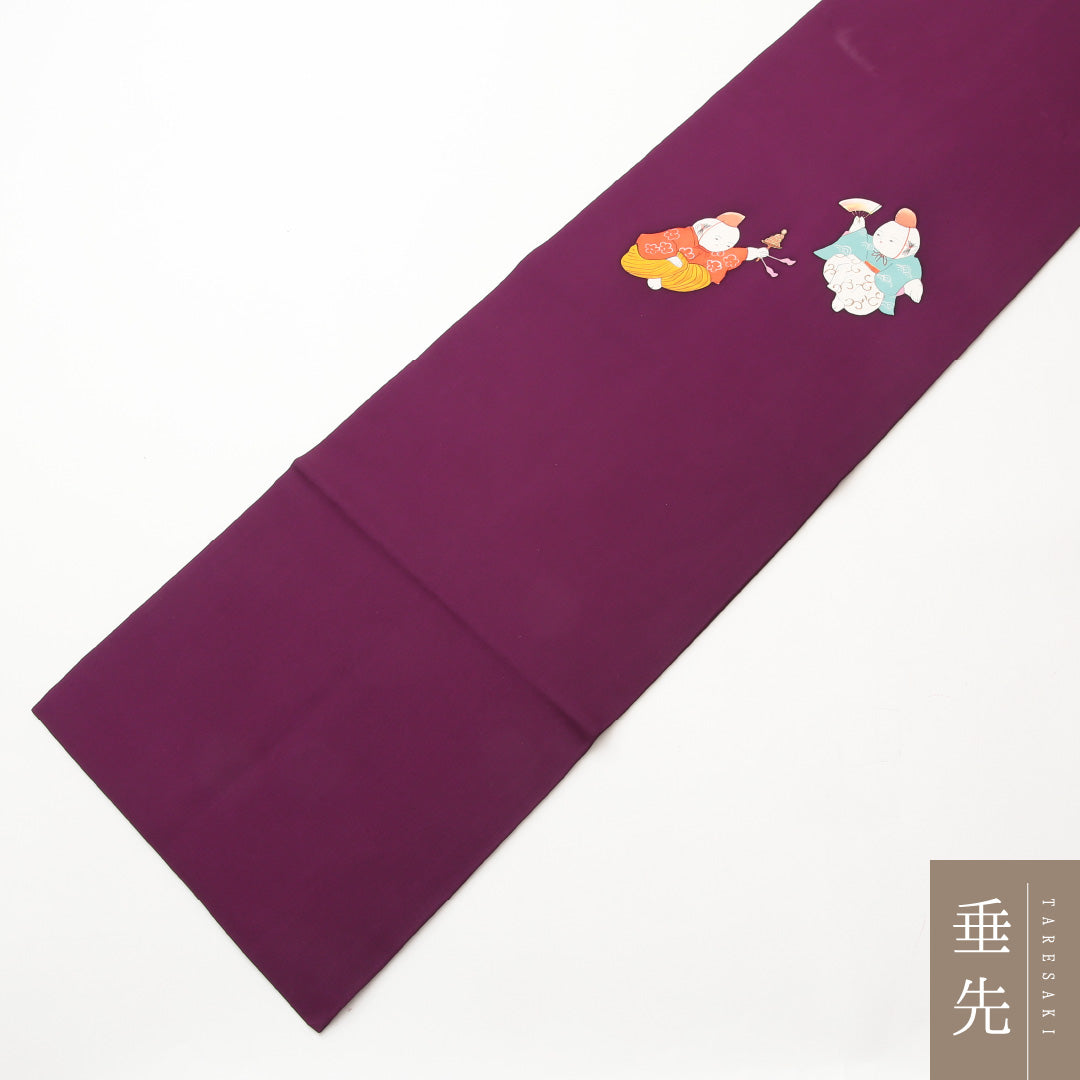 九寸名古屋帯 Cランク 帯丈378cm 正絹 ポイント柄 名古屋仕立て 染め インフォーマル 塩瀬 唐子 紫系 RP 1245-02108
