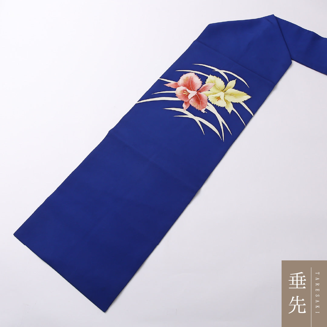 九寸名古屋帯 Sランク 帯丈349cm 正絹 ポイント柄 名古屋仕立て 染め インフォーマル 塩瀬 蘭 青系 RP 1245-02546