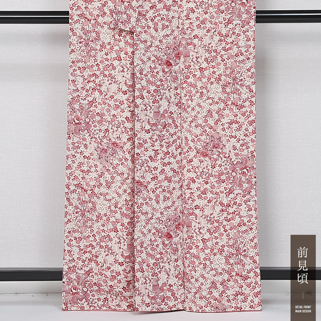 小紋 袷 身丈163cm 裄丈66cm 正絹 Aランク インフォーマル バチ衿 Lサイズ 菖蒲 ピンク系 HP 1221-11981