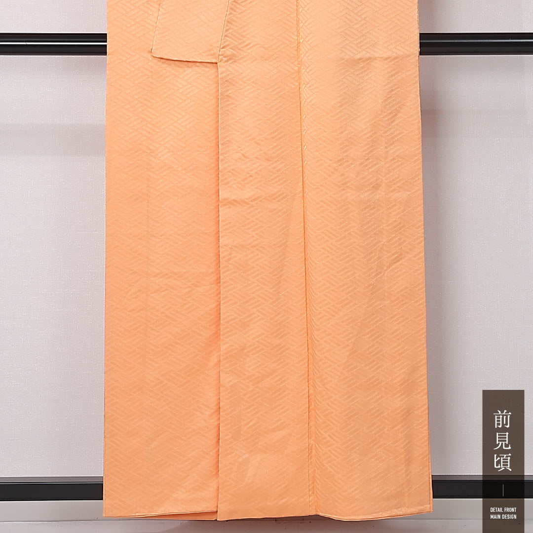 色無地 袷 身丈157cm 裄丈61cm 正絹 Sランク インフォーマル 広衿 Mサイズ 檜垣 朱系 RP 1219-12434