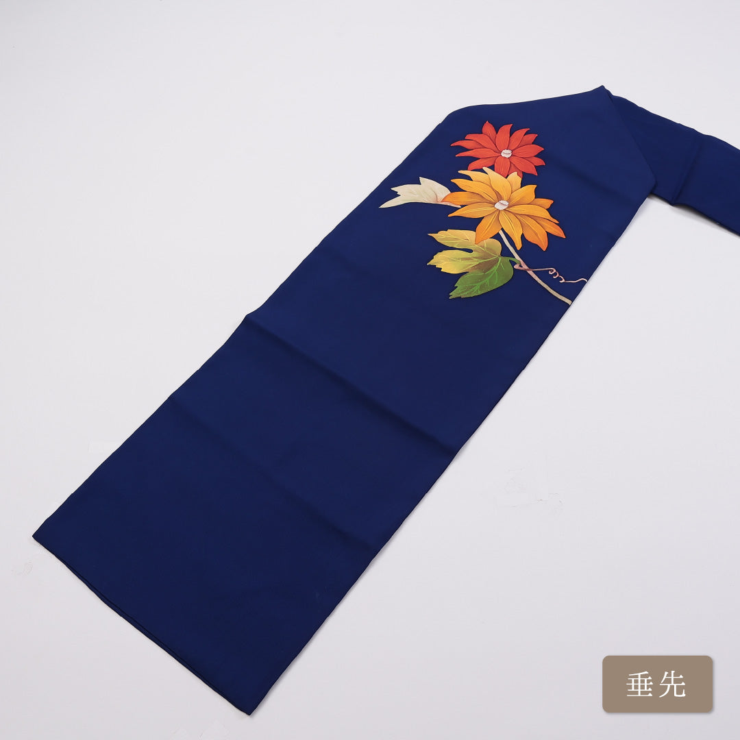 九寸名古屋帯 Bランク 帯丈392cm 正絹 ポイント柄 名古屋仕立て 染め インフォーマル 塩瀬 菊 青系 RP 1245-00920