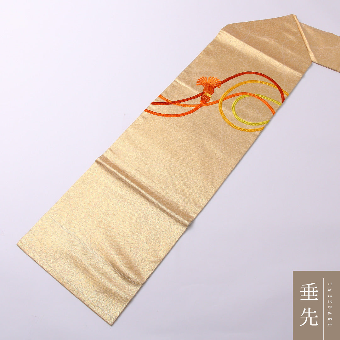名古屋帯 ポイント柄 帯丈354cm セミフォーマル Bランク 正絹 組紐 金系 1224-02588