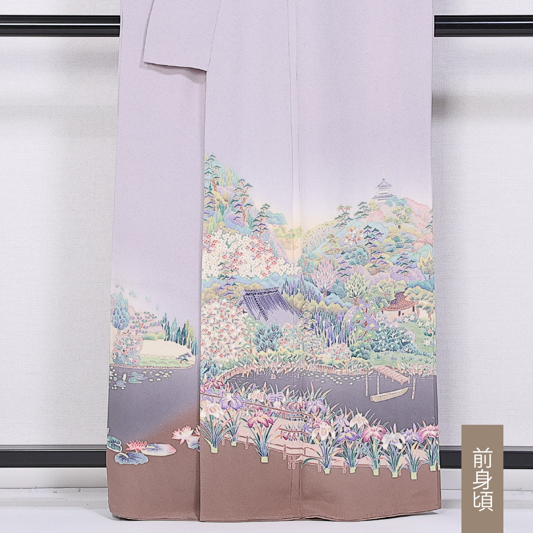 加賀友禅 色留袖 身丈158cm 裄丈64.5cm 袷 一つ紋 剣片喰 正絹 Sランク 広衿 宮本則子 風景 作家物 1211-F0414