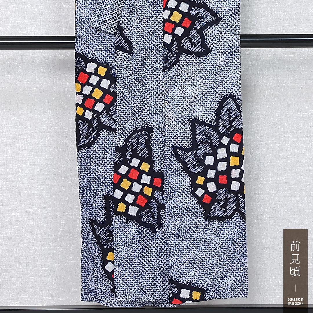 夏物 洗える着物 木綿の有松鳴海絞 (有松鳴海絞) 夏物 身丈151cm 裄丈62cm 木綿 Cランク カジュアル バチ衿 Sサイズ 紫陽花 紺系 RP 1225-12113