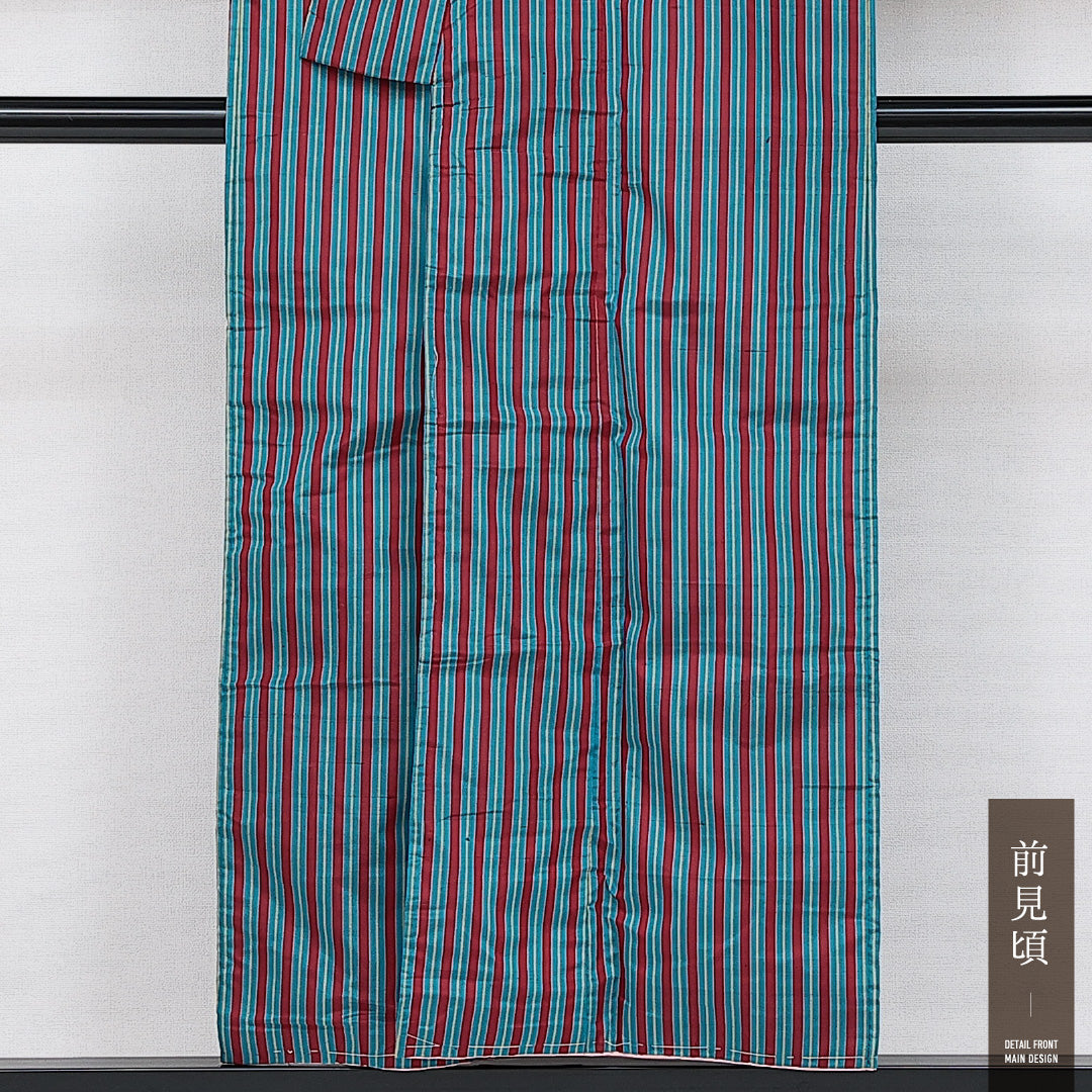 アンティーク 紬 袷 身丈149cm 裄丈60cm 正絹 Aランク バチ衿 XSサイズ 縞 青系 HP 1223-14549