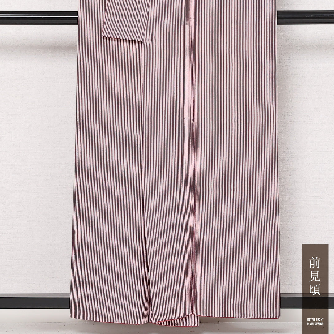 小紋 袷 身丈156cm 裄丈63cm 正絹 Bランク インフォーマル 広衿 Mサイズ 型染め 手彫型本染 白川翠峯 作家物 落款 縞 紫系 RP 1221-13567
