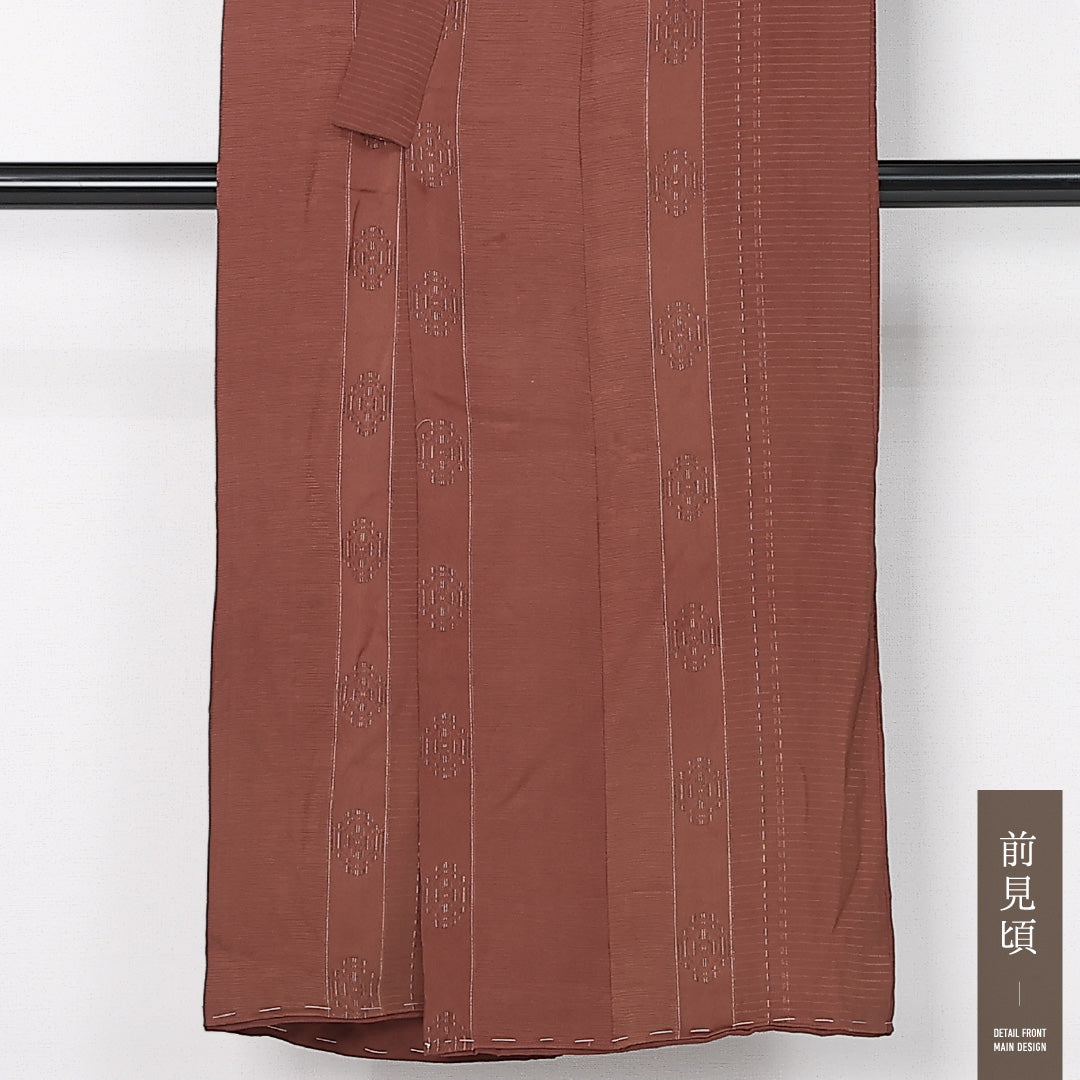 アンティーク 小紋 袷 身丈144cm 裄丈60cm 正絹 Aランク バチ衿 XSサイズ 刺繍 木瓜 茶系 M4 1221-12505