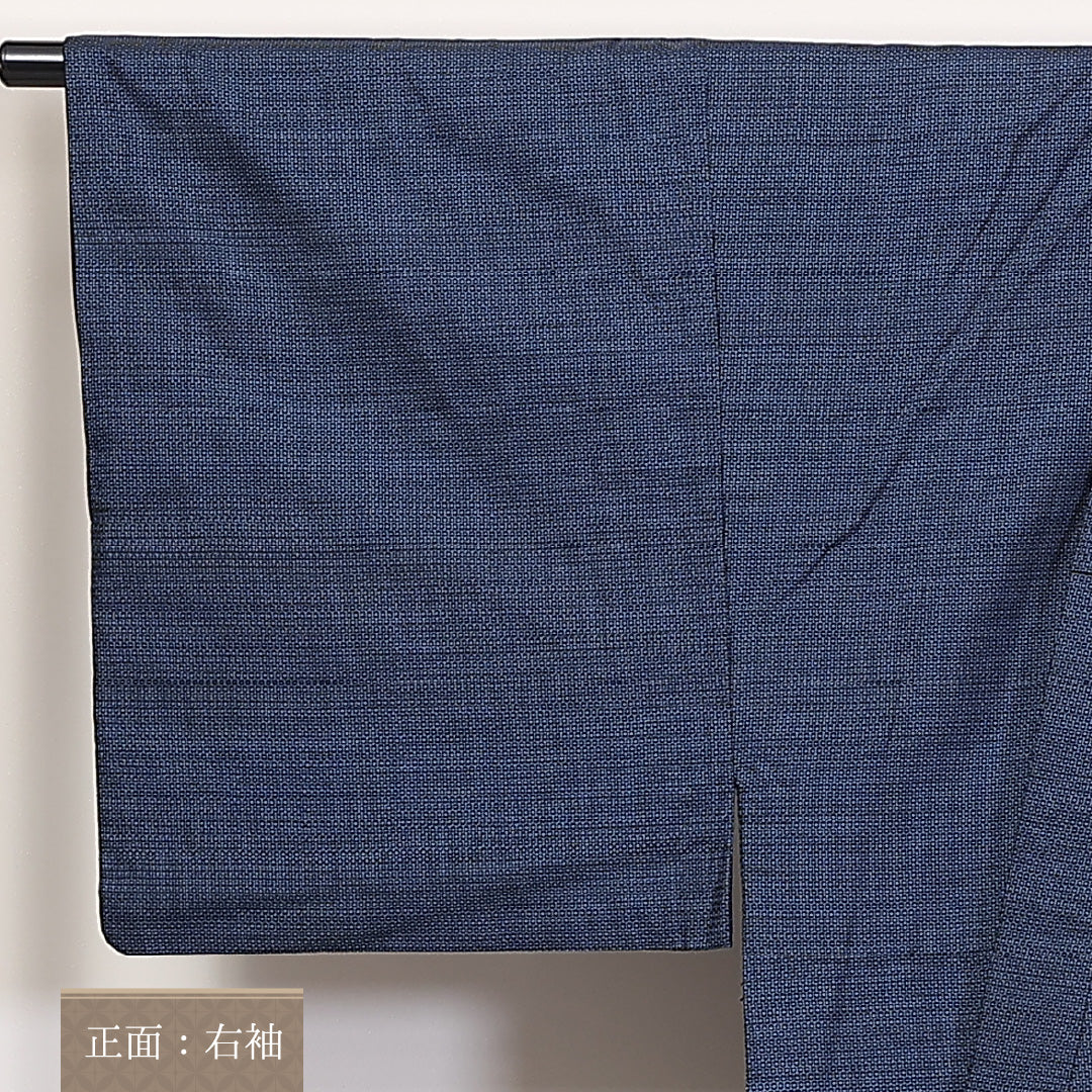アンサンブル 男着物 (本場大島紬) 袷 身丈147cm 裄丈70cm 正絹 Aランク インフォーマル 棒衿 Lサイズ 証紙 亀甲 紺系 M4 1224-06234