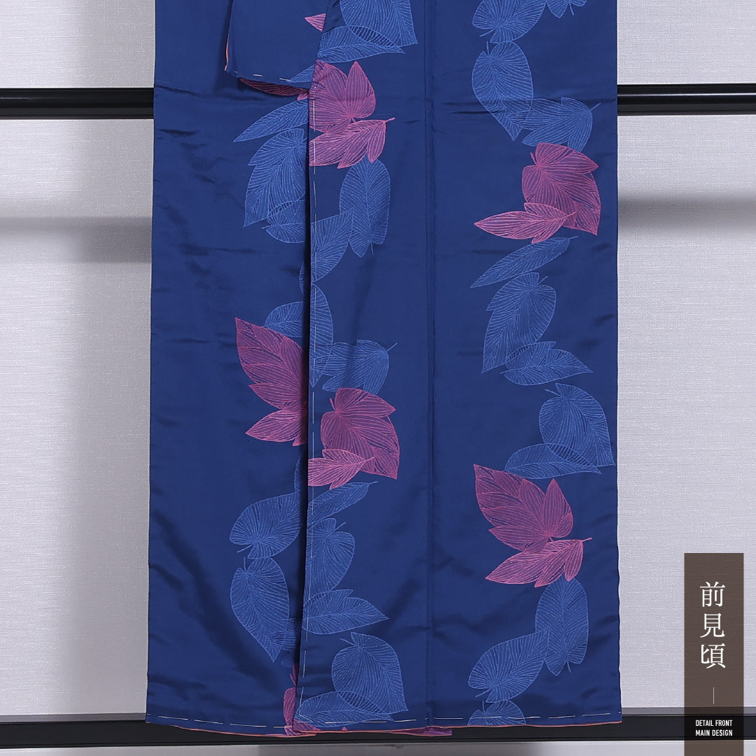 小紋 袷 身丈151cm 裄丈63cm 正絹 Sランク インフォーマル 広衿 Sサイズ 植物柄 青系 RP 1221-11862