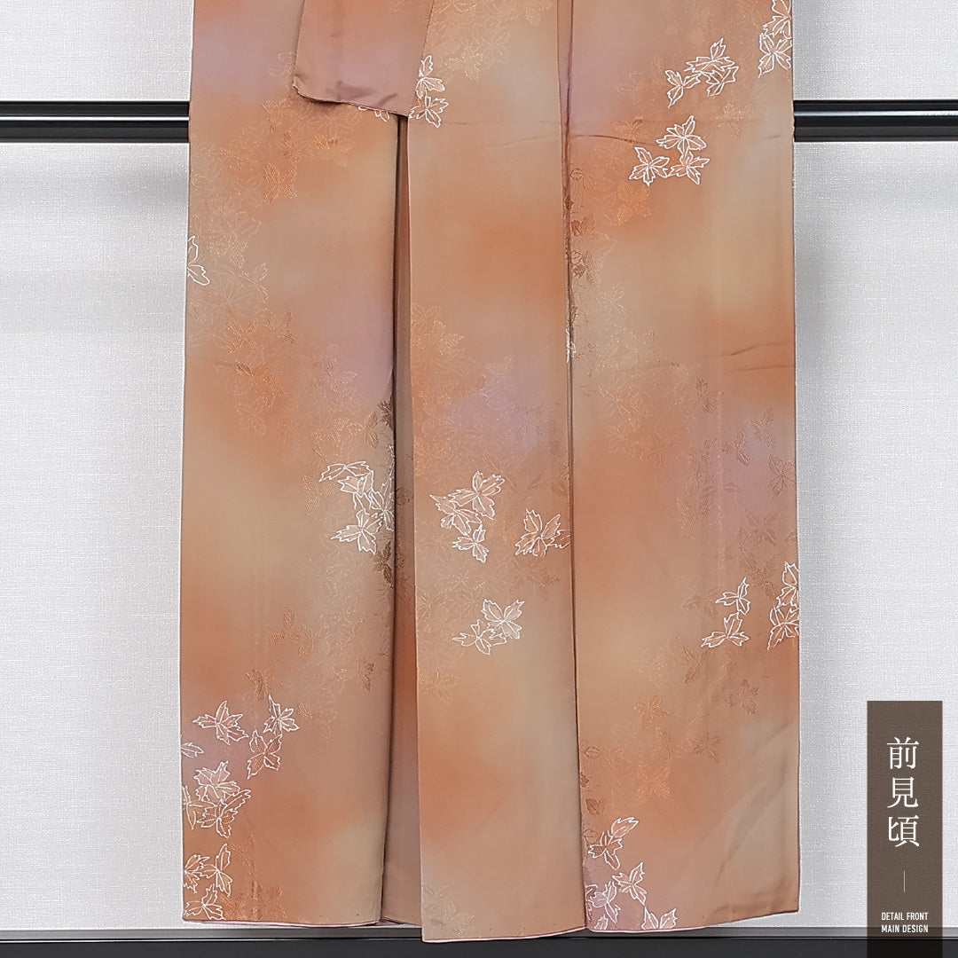 小紋 袷 身丈149cm 裄丈61cm 正絹 Aランク インフォーマル 広衿 XSサイズ ぼかし染 花柄 茶系 HP 1221-11935