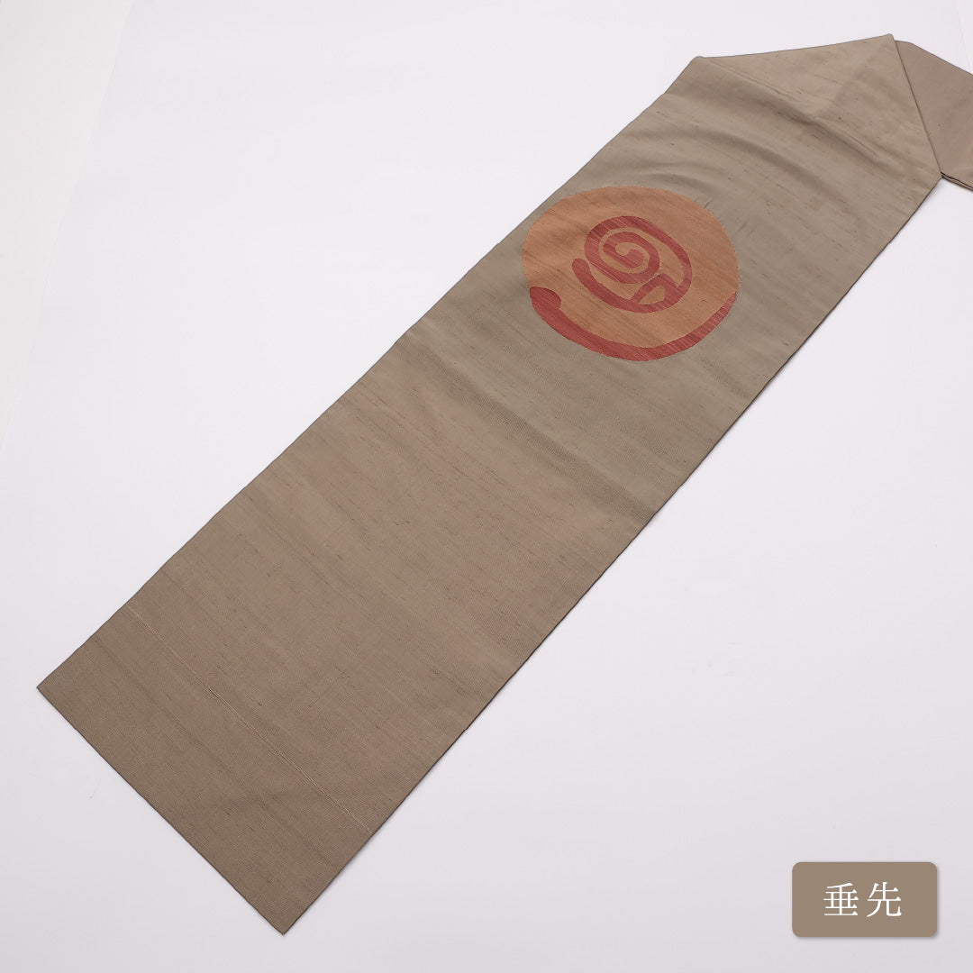 名古屋帯 帯丈368cm ポイント柄 名古屋仕立て Aランク カジュアル 切嵌め 紬 正絹 茶系 1224-00984