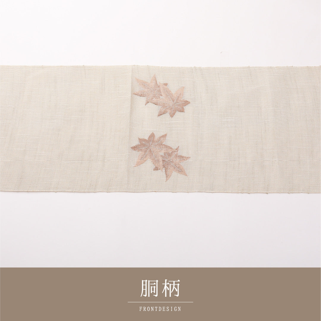 夏物 名古屋帯 紬地 ポイント柄 帯丈366cm カジュアル Bランク 正絹 紅葉 楓 クリーム系 1224-02205