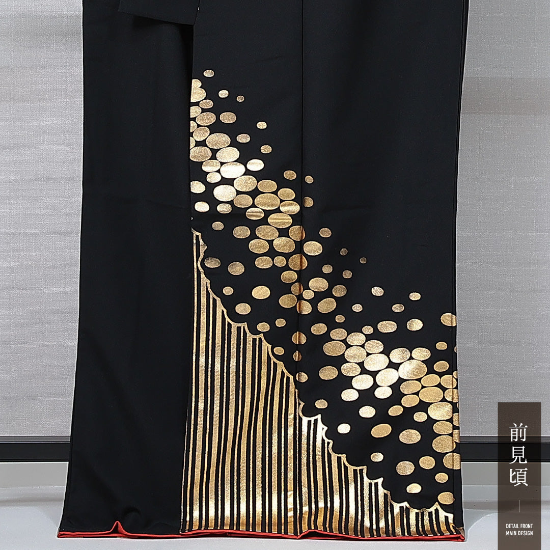 訪問着 洗える着物 胴抜き 身丈166cm 裄丈66cm ポリエステル Aランク XLサイズ 広衿 セミフォーマル 創作柄 黒系 1212-14991