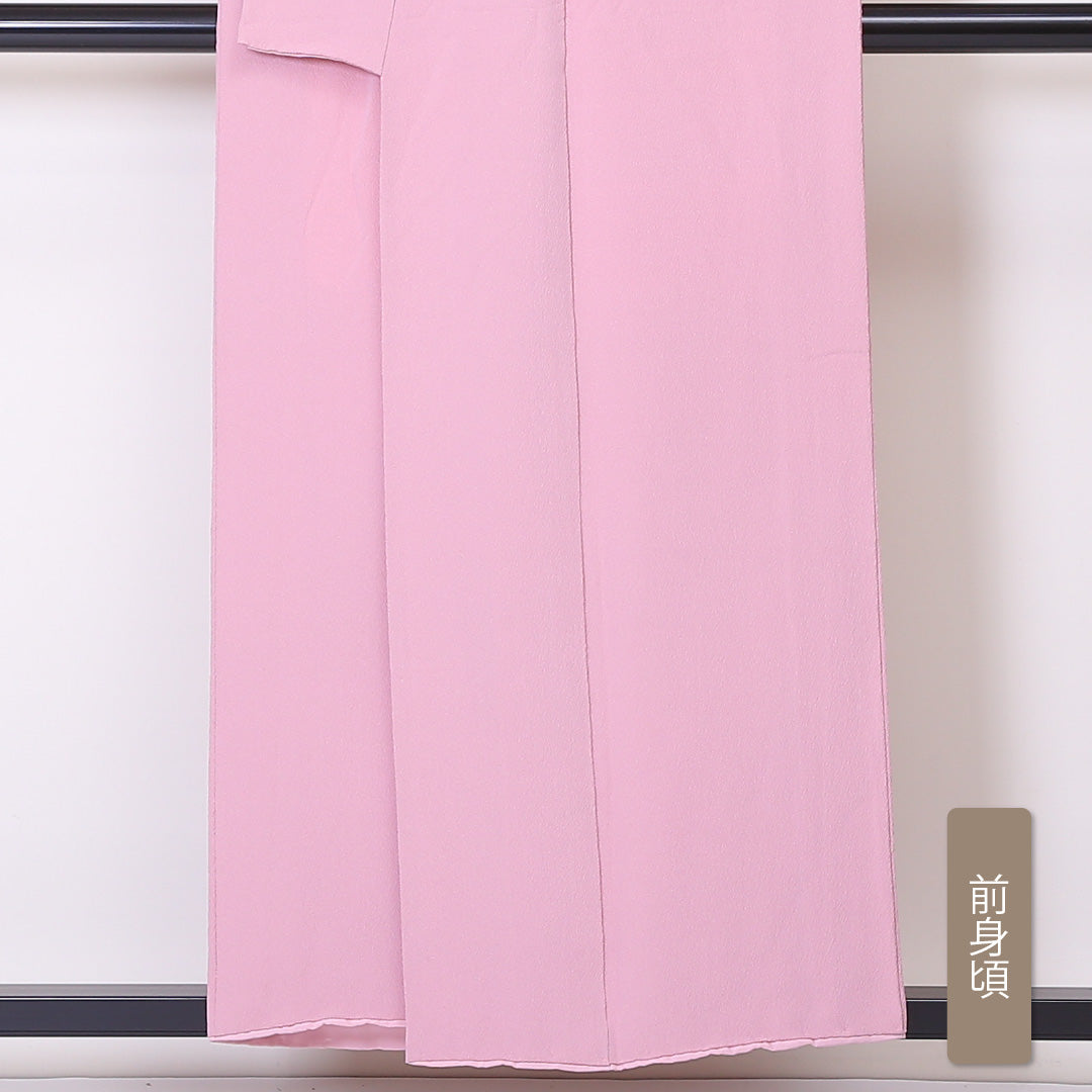 色無地 袷 身丈155cm 裄62.5cm 一つ紋 正絹 ちりめん ピンク系 Sランク 違い鷹の羽 一つ紋 1214-00387-2313