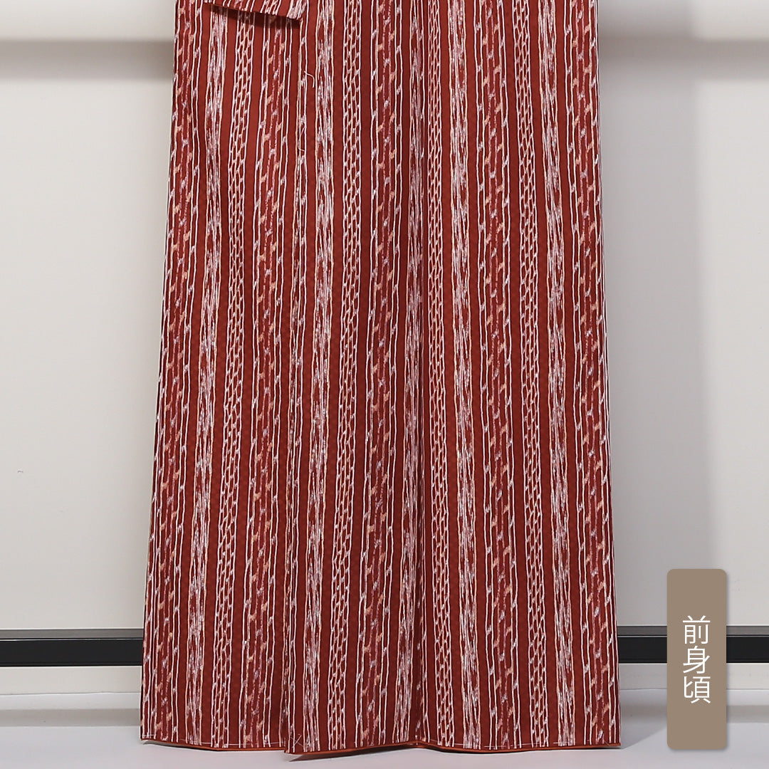 小紋 袷 身丈161cm 裄63cm 赤系 創作 洗える着物 Sランク しつけ糸 1215-01657-2412