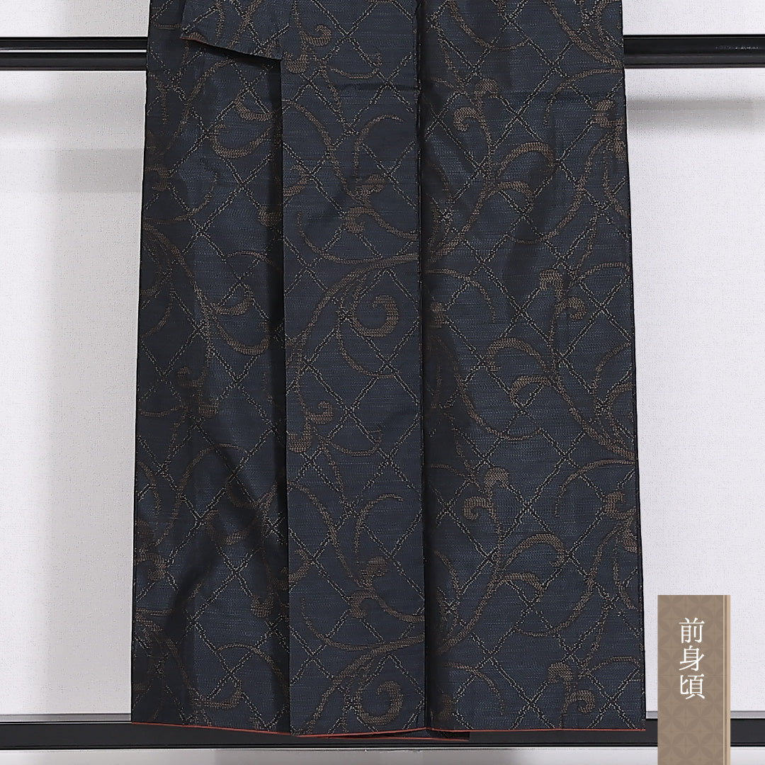 大島紬 袷 身丈152cm 裄62.5cm 正絹 唐花 紺系 Aランク 1216-01428