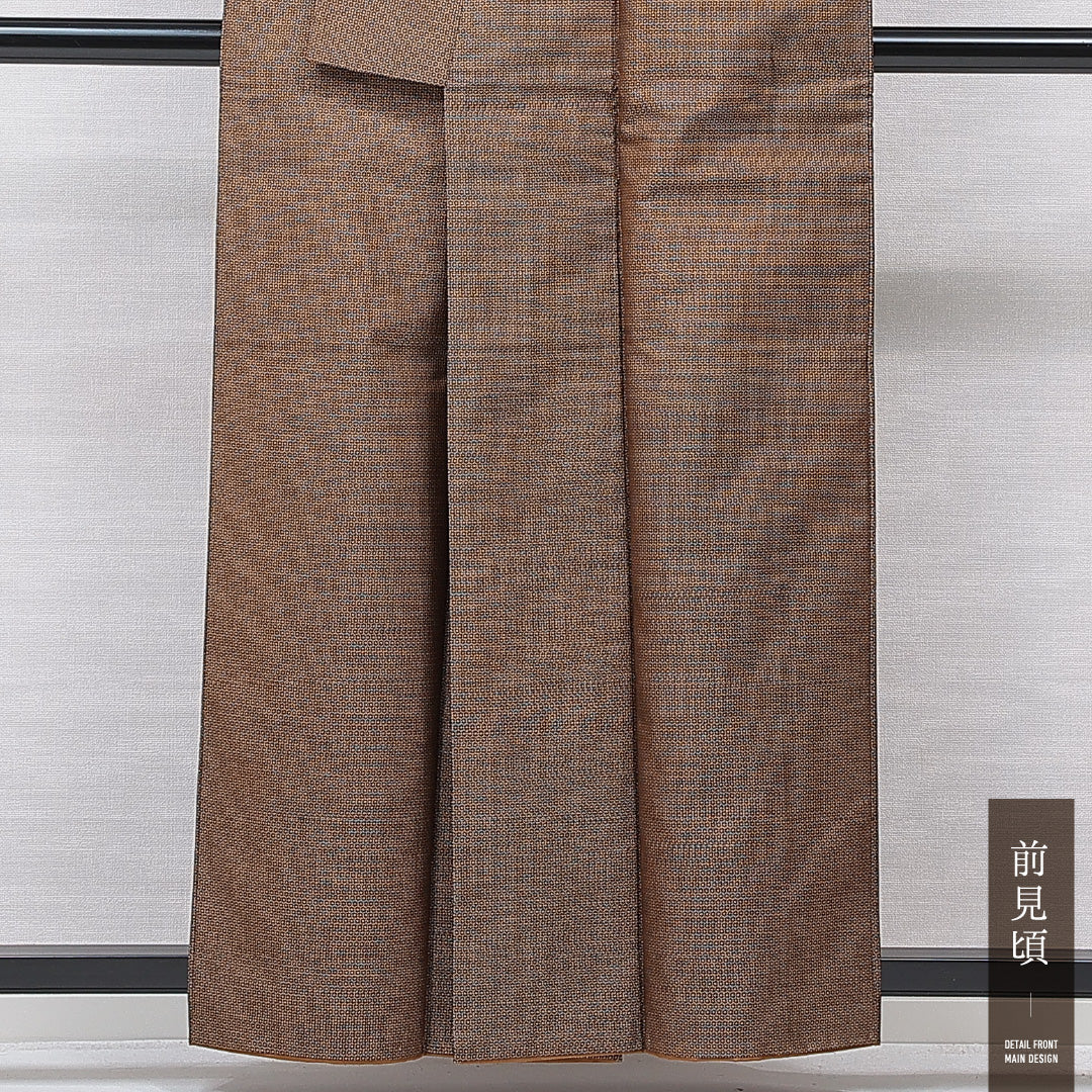 紬 袷 身丈152cm 裄丈62cm 正絹 Sランク カジュアル 広衿 Sサイズ 抽象柄 茶系 RP 1223-15707