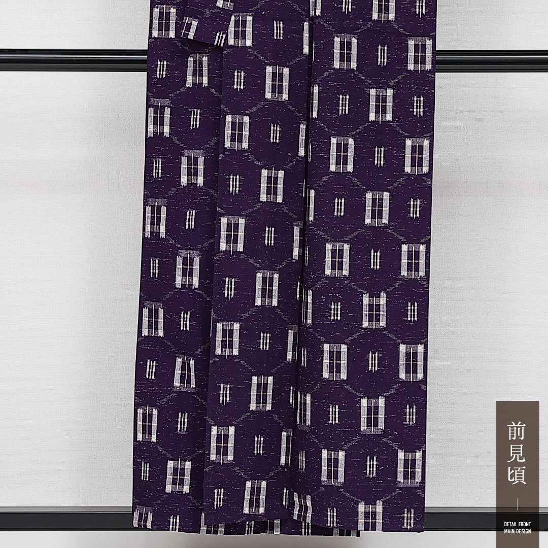 洗える着物 ウールの紬 単衣 身丈153cm 裄丈61cm ウール Sランク カジュアル バチ衿 Sサイズ 亀甲 紫系 RP 1223-14367