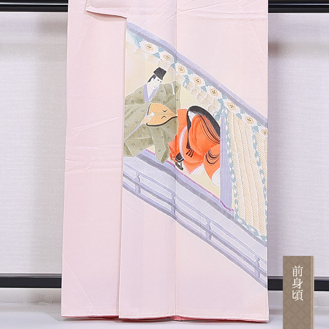 訪問着 身丈161cm 裄丈65cm 正絹 Aランク 袷 広衿 琵琶 平安絵巻 1212-10226