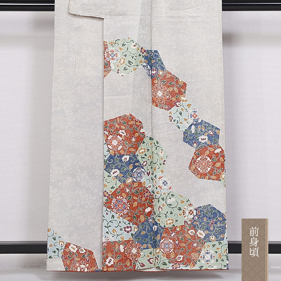 訪問着 袷 身丈158cm 裄丈63cm 正絹 Sランク セミフォーマル 広衿 Mサイズ 金通し 唐華 銀系 RP 1217-04830