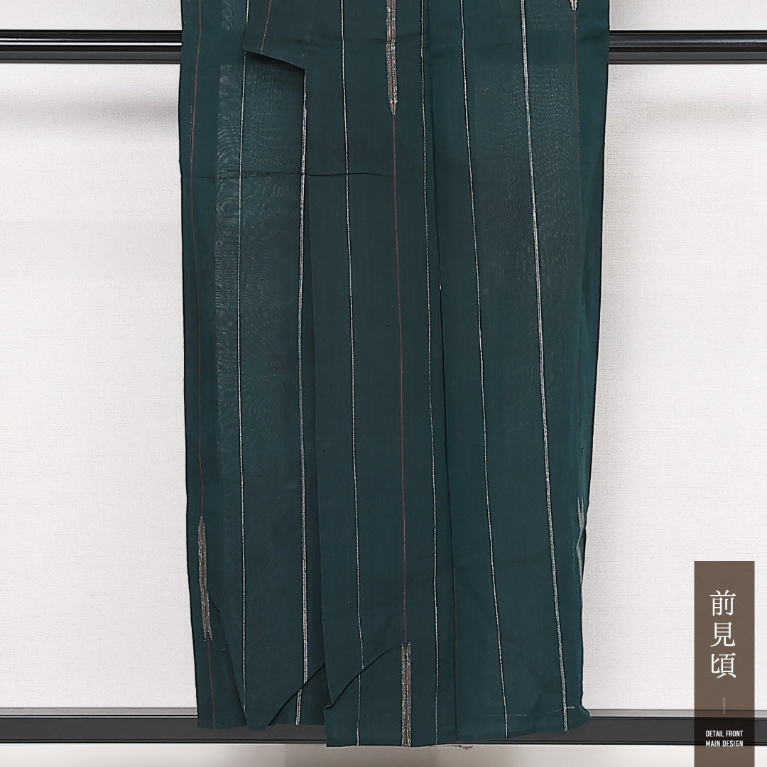 アンティーク 小紋 紗 身丈153cm 裄丈62cm Aランク 正絹 バチ衿 Sサイズ 矢絣 レトロ 大正ロマン 緑系 1215-13348