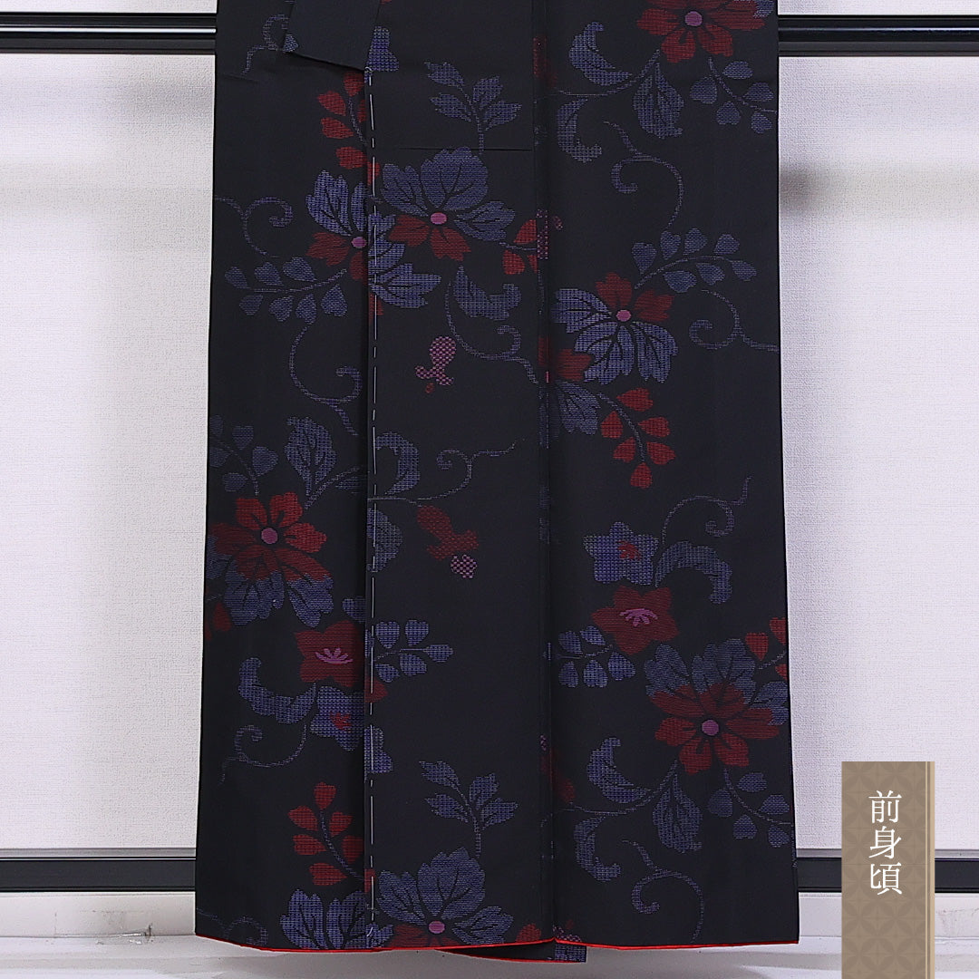 紬 身丈158cm 裄丈64.5cm M 正絹 Aランク 袷 バチ衿 紬 桐 唐草 1216-11002