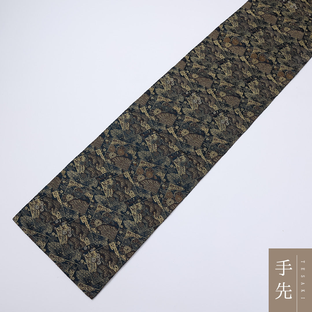アンティーク 丸帯 帯丈380cm 全通 松竹梅 フォーマル 紺系 正絹 Aランク 1223-00897