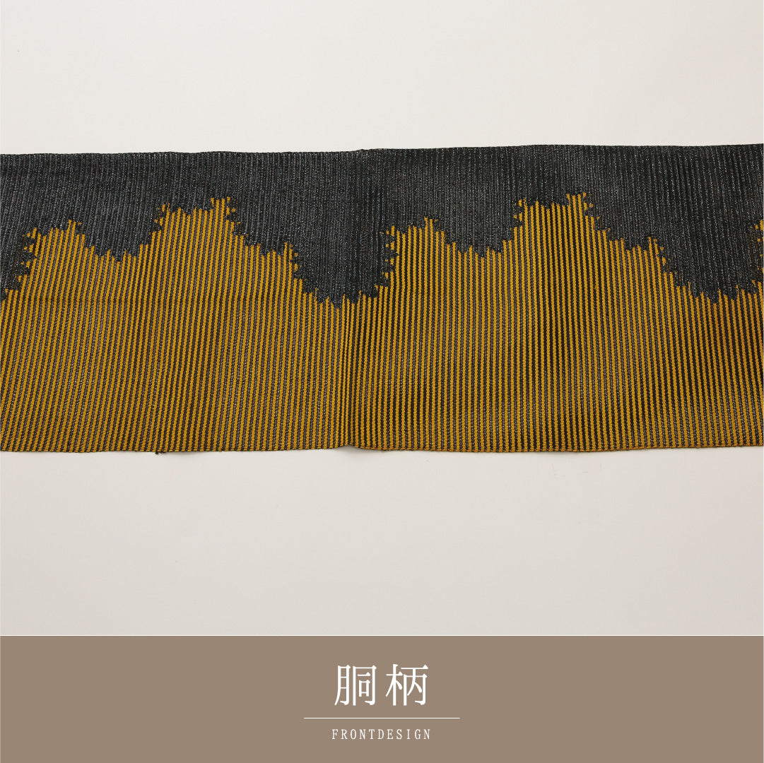 夏物 名古屋帯 六通 帯丈341cm カジュアル Sランク 正絹 絽 しつけ糸 黄系 1224-02025