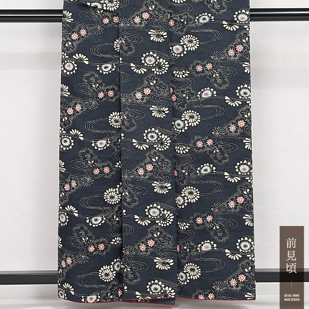 小紋 袷 身丈158cm 裄丈64cm 正絹 Aランク インフォーマル 広衿 Mサイズ 桜川 紺系 RP 1221-13162