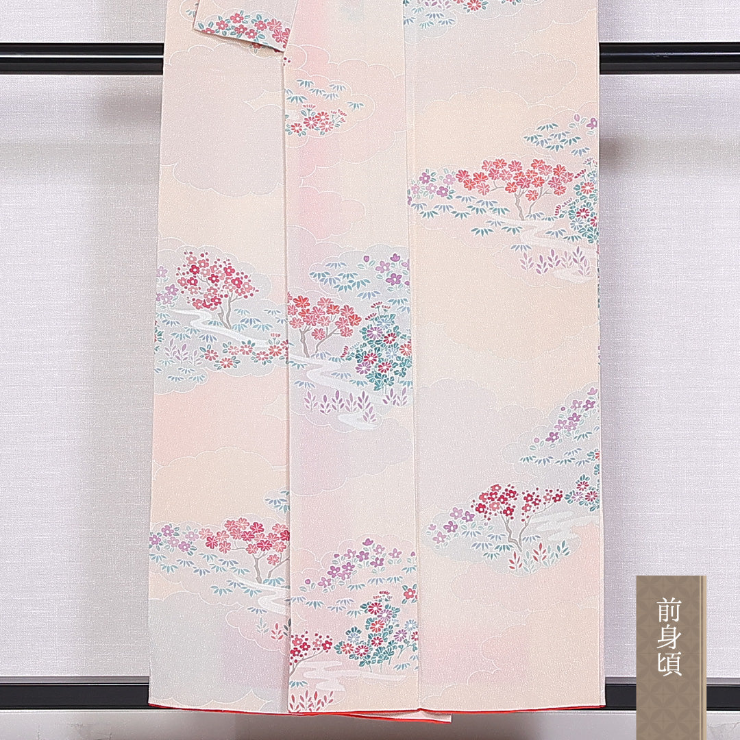 小紋 身丈154cm 裄丈64cm S 正絹 Bランク 袷 広衿 梅 笹 1215-10576