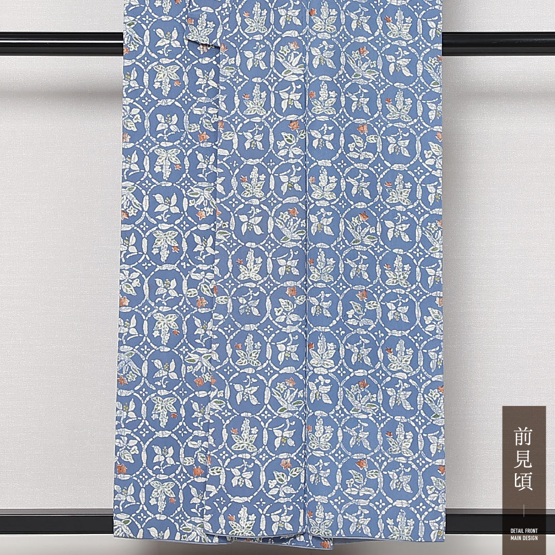 アンティーク 小紋 袷 身丈149cm 裄丈61cm 正絹 Aランク バチ衿 XSサイズ 丸文 水色系 RP 1221-13607