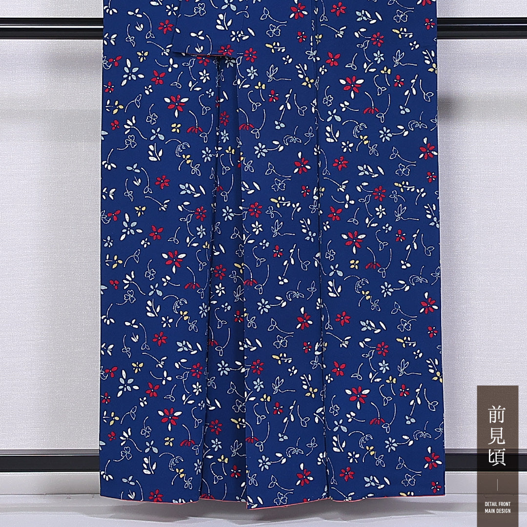 小紋 袷 身丈158cm 裄丈63cm 正絹 Aランク インフォーマル 広衿 Mサイズ 花柄 紺系 HP 1221-11058